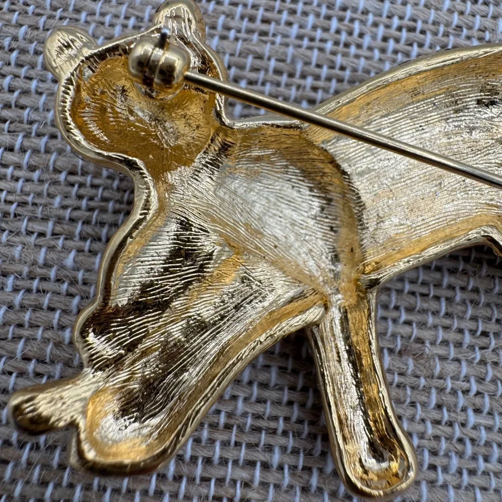 Vintage Rhinestone‎ Leopard Panther Brooch Gold Tone Pave Crystal Big Cat Pin